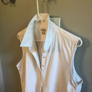 LLBean WHITE Seersucker sleeveless cotton top